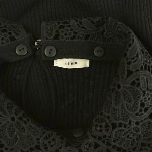 IENA 25SS レース襟ホールガーメント リブプルオーバー ニット カットソー 長袖 ブラック /MY OS