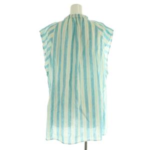 MACPHEE 23SS フレンチリネン ギャザーブラウス プルオーバー ストライプ 38 ブルー /MY OS