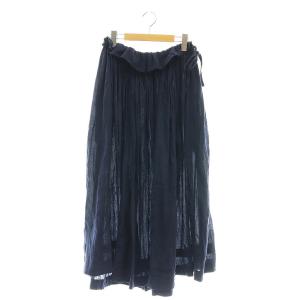 インドコットンギャザースカート ロング フレア M 紺 /NR OS