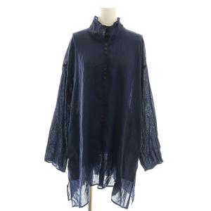 インドコットンブラウス チュニック 長袖 前開き M 紺 /NR OS