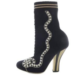 パールニットブーツ ショート 39 26cm 黒 ブラック /SR20