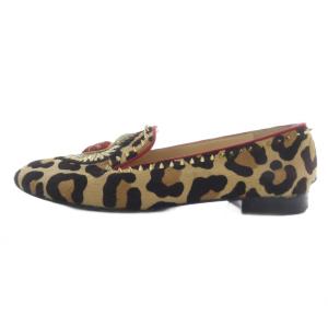 Christian Louboutin ハラコ スパイク レオパード シューズスリッポン 39 茶色 ブラウン /SR27