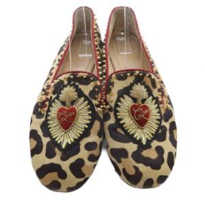 Christian Louboutin ハラコ スパイク レオパード シューズスリッポン 39 茶色 ブラウン /SR27