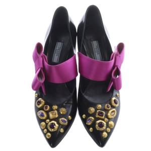 PRADA ビジュー サテン リボン ポインテッドトゥ パンプス ピンヒール 39 黒 ブラック /SR35