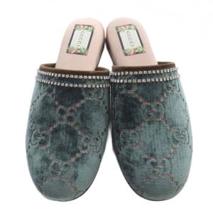 GUCCI ベロア ビジュー スリッパサンダル 39 グリーン