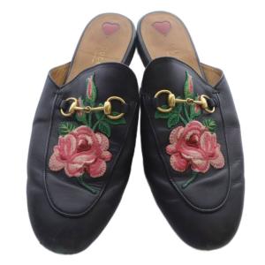 GUCCI ビットフラワー刺繍 ミュール 39.5 ブラッ