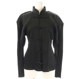 イッセイミヤケ チャイナボタン 長袖シャツ プリーツ 3 ブラック