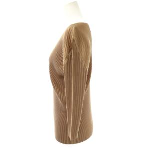 PLEATS PLEASE ISSEY MIYAKE イッセイミヤケ Vネック 七分袖 カットソー 3 モカ /DF OS