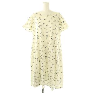 Aromas フラワー刺繍ワンピース 半袖 膝丈 40 オフホワイト マルチカラー /NR OS