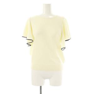 フレアスリーブニットプルオーバー カットソー バイカラー F アイボリー 黒 /CX OS