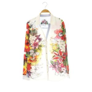 フラワー柄シャツ スキッパー L レッド マルチカラー /ES OS SH