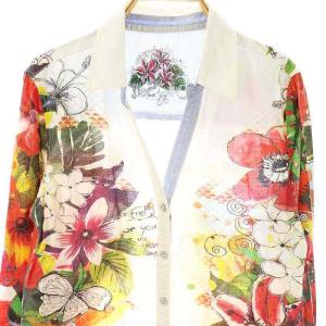 Desigual フラワー柄シャツ スキッパー L レッド マルチカラー /ES OS SH