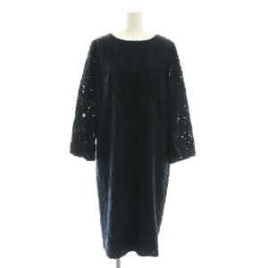 ジャガード ロングスリーブ ワンピース 花柄 9AR 紺  /CX OS