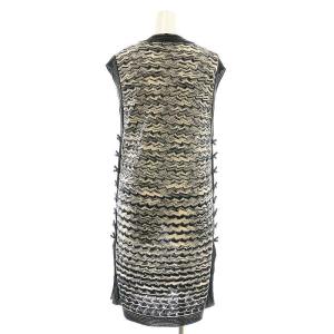 MISSONI 総柄 ストレッチニット Vネック ワンピース ひざ丈 42 ブラック ベージュ /DF OS