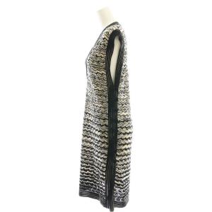 MISSONI 総柄 ストレッチニット Vネック ワンピース ひざ丈 42 ブラック ベージュ /DF OS