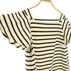 FOXEY NEW YORK 24年 44655 トップス セーヌ カットソー 半袖 ボーダー 40 ブラック オフホワイト /ES