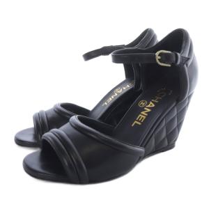 ロゴパールデザイン マトラッセ ウェッジソール サンダル 35C ブラック