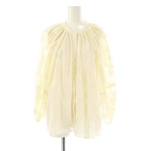 フラワー刺繍 ボリュームブラウス シャツ バンドカラー S アイボリー /CX OS