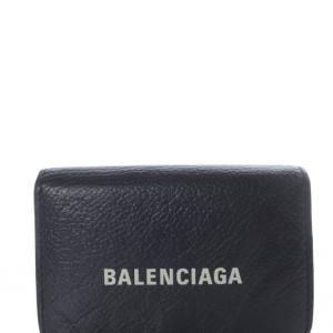 BALENCIAGA CASH MINI WALLET ロゴ 三つ折り財布 レザー ロゴ 黒 ブラック 白 ホワイト 593813