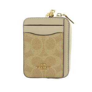 ジップ カードケース・シグネチャー キャンバス レザー サンド チョーク CW883 /MI OS