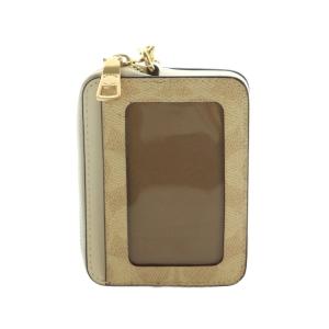 COACH ジップ カードケース・シグネチャー キャンバス レザー サンド チョーク CW883 /MI OS