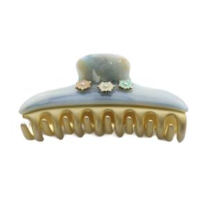 フラワーモチーフ マーブル ヘアクリップ ゴールド色 水色 /SR13