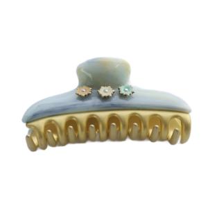 acca フラワーモチーフ マーブル ヘアクリップ ゴールド色 水色 /SR13