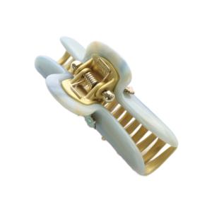 acca フラワーモチーフ マーブル ヘアクリップ ゴールド色 水色 /SR13