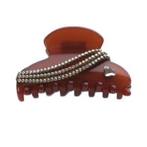 ラインストーン ヘアクリップ 茶 ブラウン /SR46