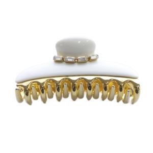 ビジュー ヘアクリップ 白 ホワイト ゴールド色 /SR14