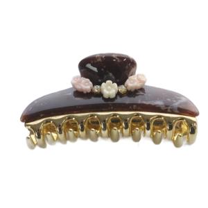 acca フラワーモチーフ マーブル ヘアクリップ ロゴ 茶 ブラウン /SR15