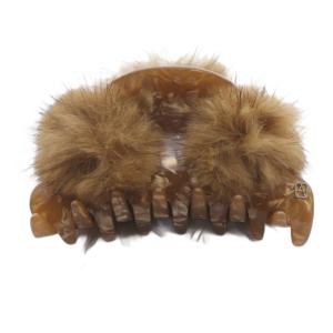 ファー ヘアクリップ 茶 ブラウン /SR13