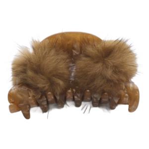 Alexandre De Paris ファー ヘアクリップ 茶 ブラウン /SR13