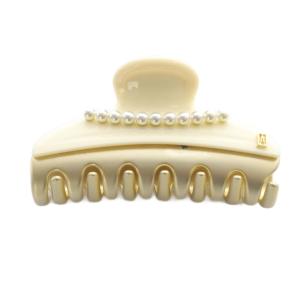 パール ヘアクリップ ロゴ アイボリー ゴールド色 /SR17