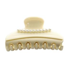 Alexandre De Paris パール ヘアクリップ ロゴ アイボリー ゴールド色 /SR17