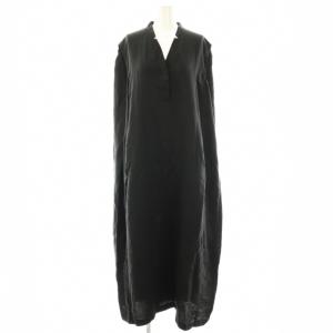 25AW リネンサテン ノースリーブワンピース 36 ブラック