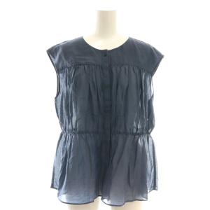 25AW シルクコットンローンフレンチスリーブ ブラウス ギャザー 38 紺 ネイビー /AT OS