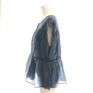 自由区 25AW シルクコットンローンフレンチスリーブ ブラウス ギャザー 38 紺 ネイビー /AT OS