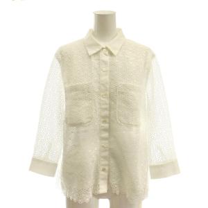 25SS ジオメトリックフラワーレースクロップド丈シャツ ブラウス 七分袖 38 白 ホワイト /AT