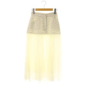 25SS ツイードコンビチュールスカート 36 ホワイト シルバーカラー