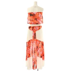 PATRIZIA PEPE フラワープリントプリーツノースリーブワンピース ロング 42 レッド ホワイト /DF OS