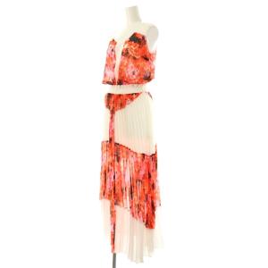 PATRIZIA PEPE フラワープリントプリーツノースリーブワンピース ロング 42 レッド ホワイト /DF OS