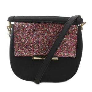 ショルダーバッグ グリッター カウレザー 黒 ブラック ピンク /JS