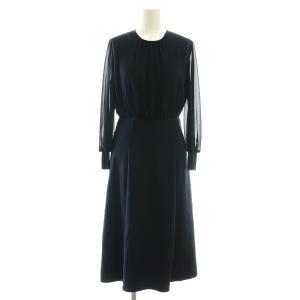 クレープ素材切替ロングスリーブワンピース シアー 36 紺 /CX OS