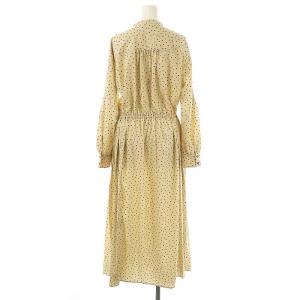 SHIPS 25SS ドット 花柄 バンドカラー サイド プリーツ ワンピース 長袖 ロング M ベージュ 黒 /NR