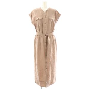 25SS 金釦ワークワンピース ロング フレンチスリーブ 2 ピンクベージュ /DO OS