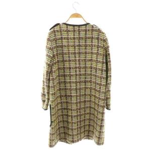 i Blues ツイード クルーネック コート ノーカラー 38 紺 黄色 茶 /NR OS