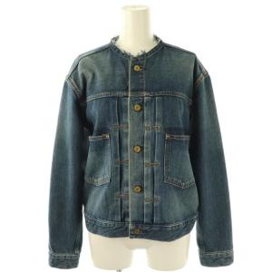 リメイクタックデニムブルゾン ジャケット ノーカラー 38 ブルー /HK OS