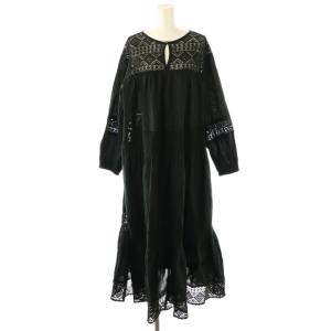 25SS HYUレースギャザーワンピース ロング 長袖 コットン 黒 /NR OS