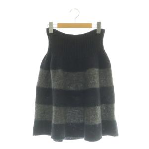 モヘヤウールボーダーニットスカート フレア ミニ 38 ブラック /HK OS SH